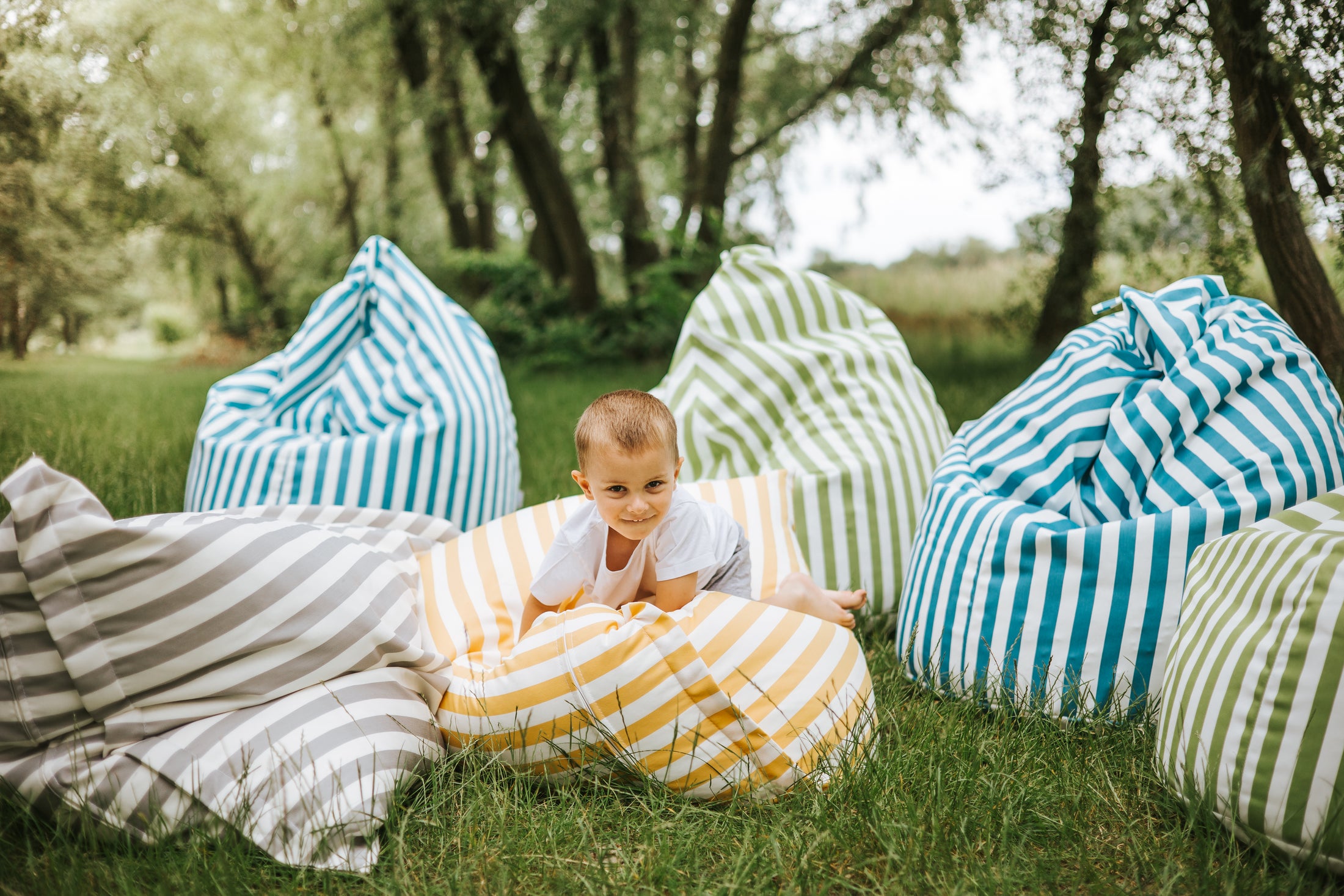 Pufa Banan Beanbag STRIPE Wodoodporna i Wielofunkcyjna, OEKO-TEX® 100